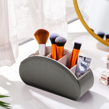 Remote Control Holders Organizer Box with 5 Compartment PU Leather Caddy | Multi-functional Office Desk Storage Caddy Store Tv Remote for Media Player,Brush,Pencil,Glassees&Office Supplies