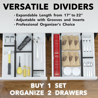 SpaceAid Bamboo Drawer Dividers with Inserts and Labels, Kitchen Adjustable Drawer Organizers, Expandable Organization for Home, Office, Dressers, 4 Dividers with 9 Inserts (17"-22" Natural)