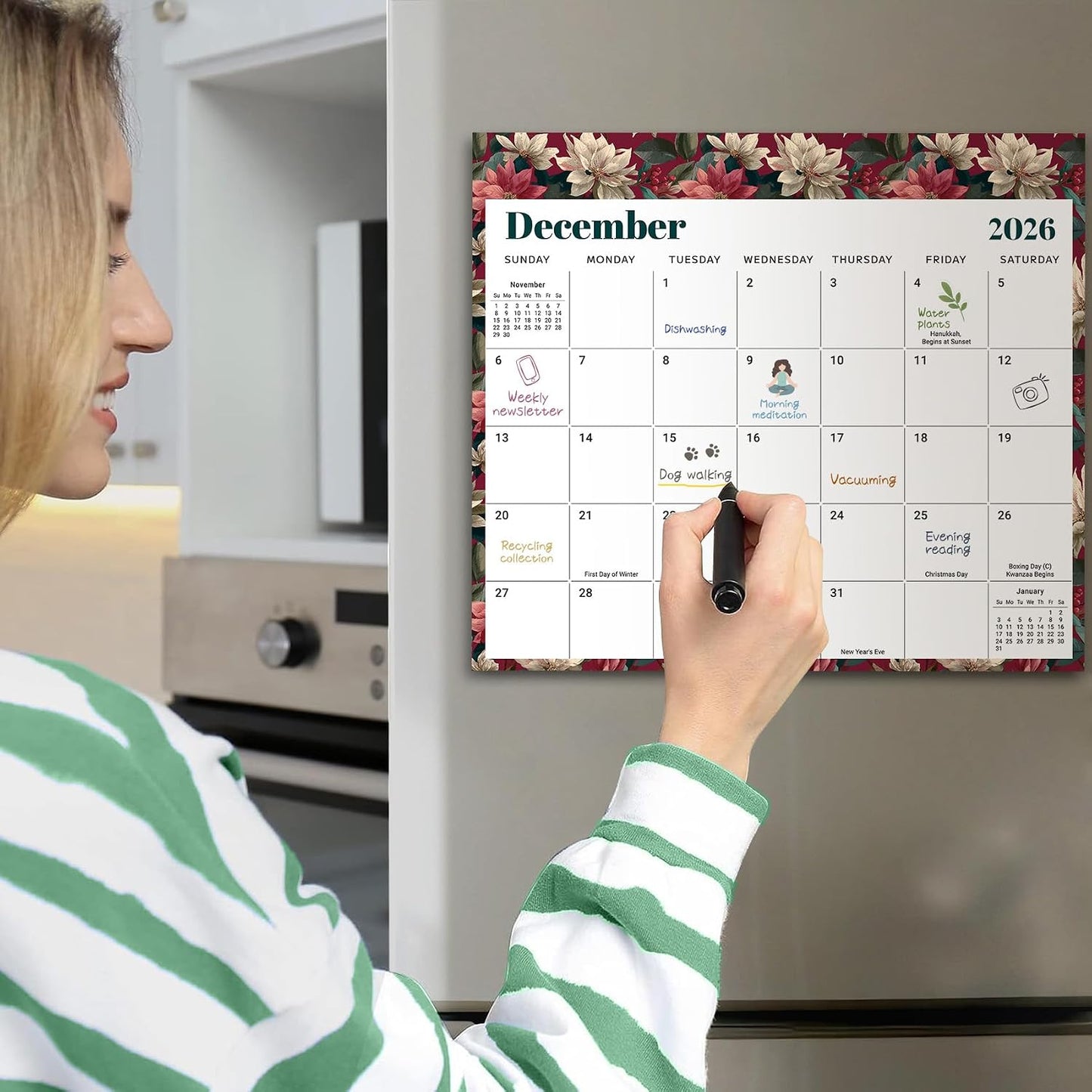2026-2027 Magnetic Calendar for Refrigerator, Apr 2026-Dec 2027 | 21-Month Fridge Calendar 2026-2027 for Home Planning, Scheduling and Easy Organization, Greenery