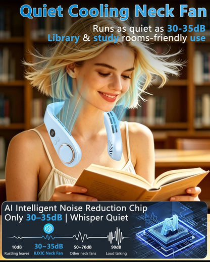 Neck Fan with Cooling Plate-24H Quiet Powerful Fans that Blow Cold Air-5 Speed&Power LED Display-USB 5500mAh Bladeless Wearable Personal AC Cooler for Women,Men,Kids,Travel,Outside,Indoor White