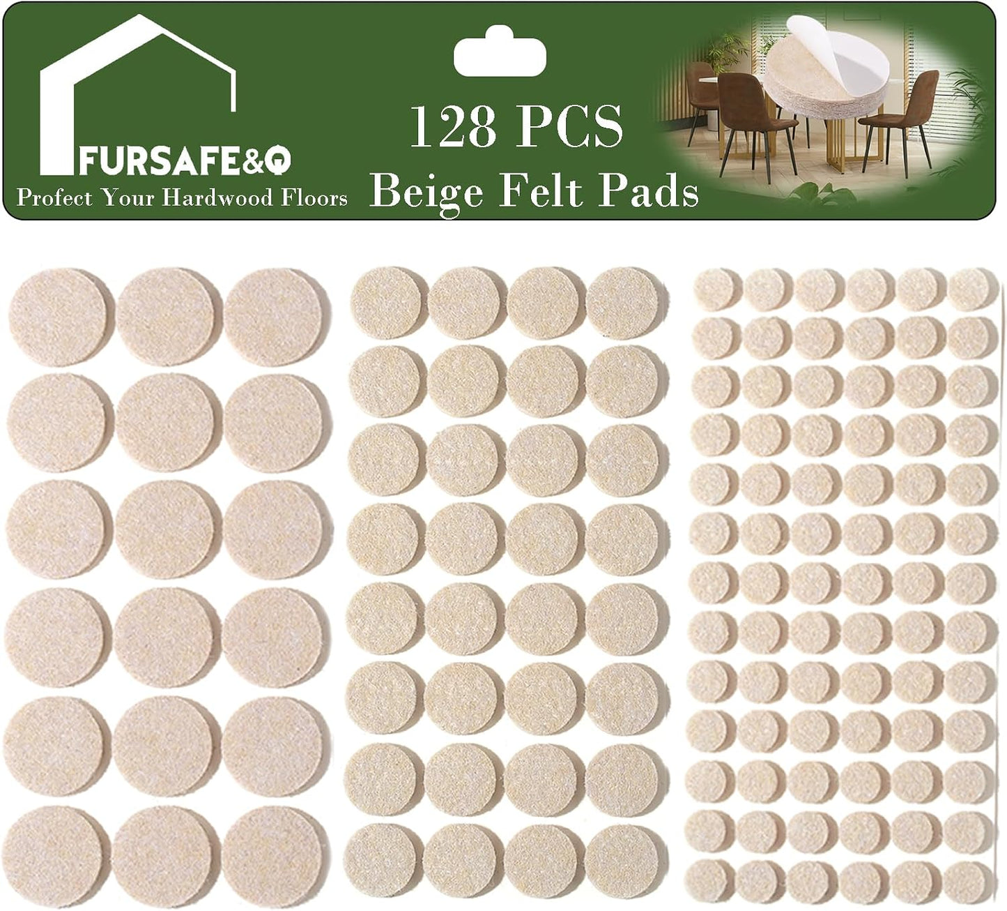 Fursafe&Q Felt Furniture Pads, Furniture Felt Pads for Hardwood Floors -Self Adhesive Chair Leg Floor Protectors, Protect Your Floors from Nicks, Bumps and Scratch,96 Pcs Round Cabinet Door Bumper
