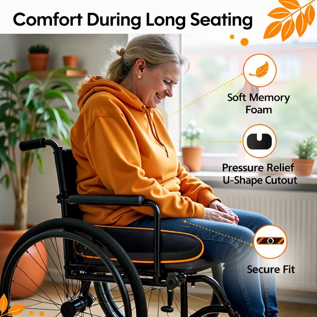 Premium Memory Foam Seat Cushion with Carrying Bag & Cooling Gel for Office Chair, Wheelchair, Travel, Car Seat, Gaming Chair for Coccyx & Tailbone Pain, Back Pain Relief, Sciatica Support