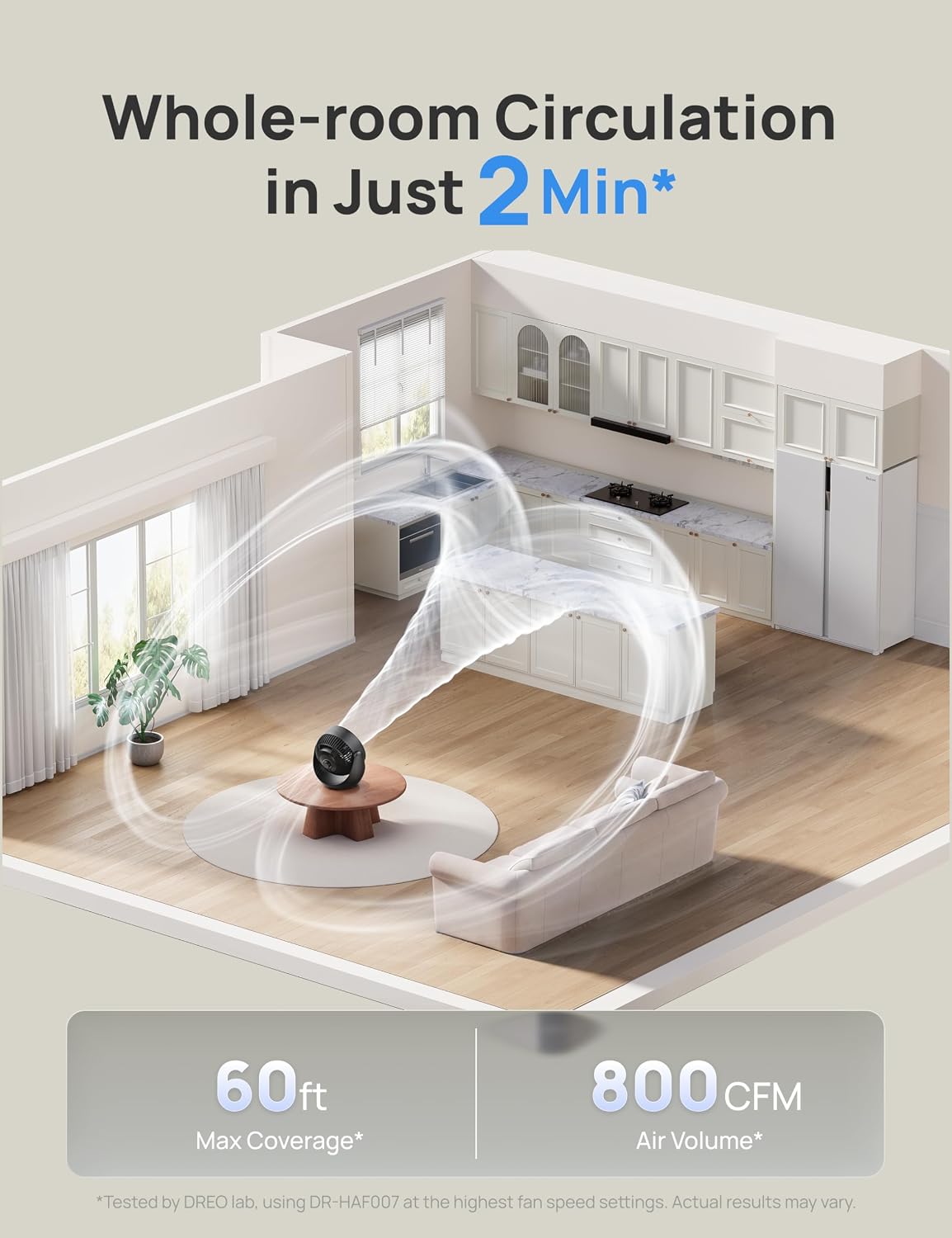 DREO Fan for Bedroom, Table Air Circulator for Whole Room, 11 Inch, 60ft Strong Airflow, 120° adjustable tilt, 20db Low Noise, Quiet, 3 Speeds, Desk Fan for Home,Office, Kitchen