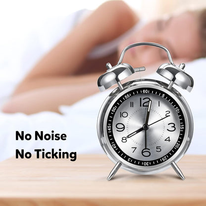 Cadmos Loud Alarm Clock for Heavy Sleepers Adults,Retro 4 Inch Silent Non-Ticking Quartz with Backlight,Twin Bell Analog Kids Alarm Clocks for Bedrooms Bedside (Green)
