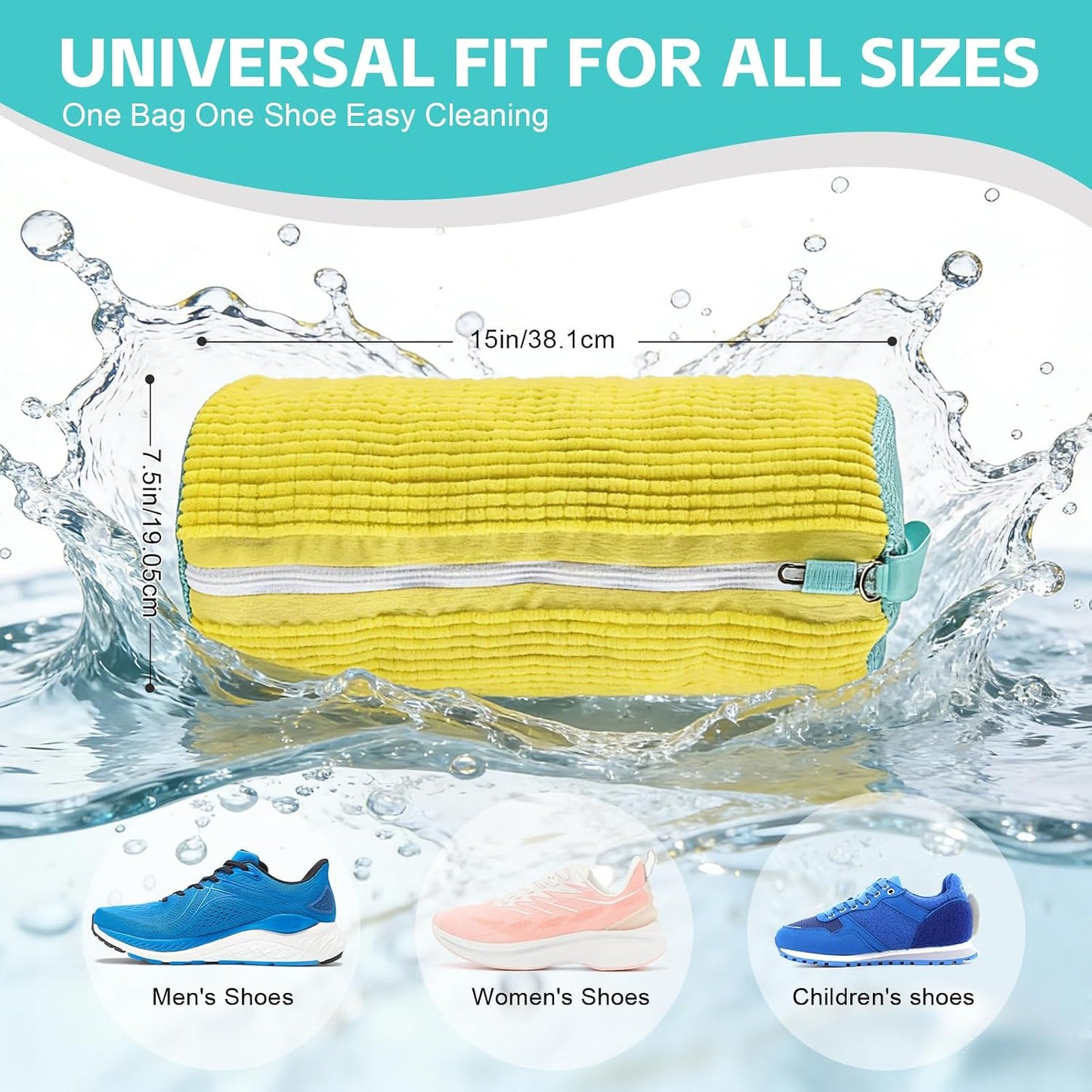 Shoe Washing Machine Bag Reusable Sneaker Washing Bag with Built-in Fluffy Brushes for 360° All-Around Cleaning, Laundry Shoe Bag is Designed for Washer and Dryer （Yellow 2pcs）