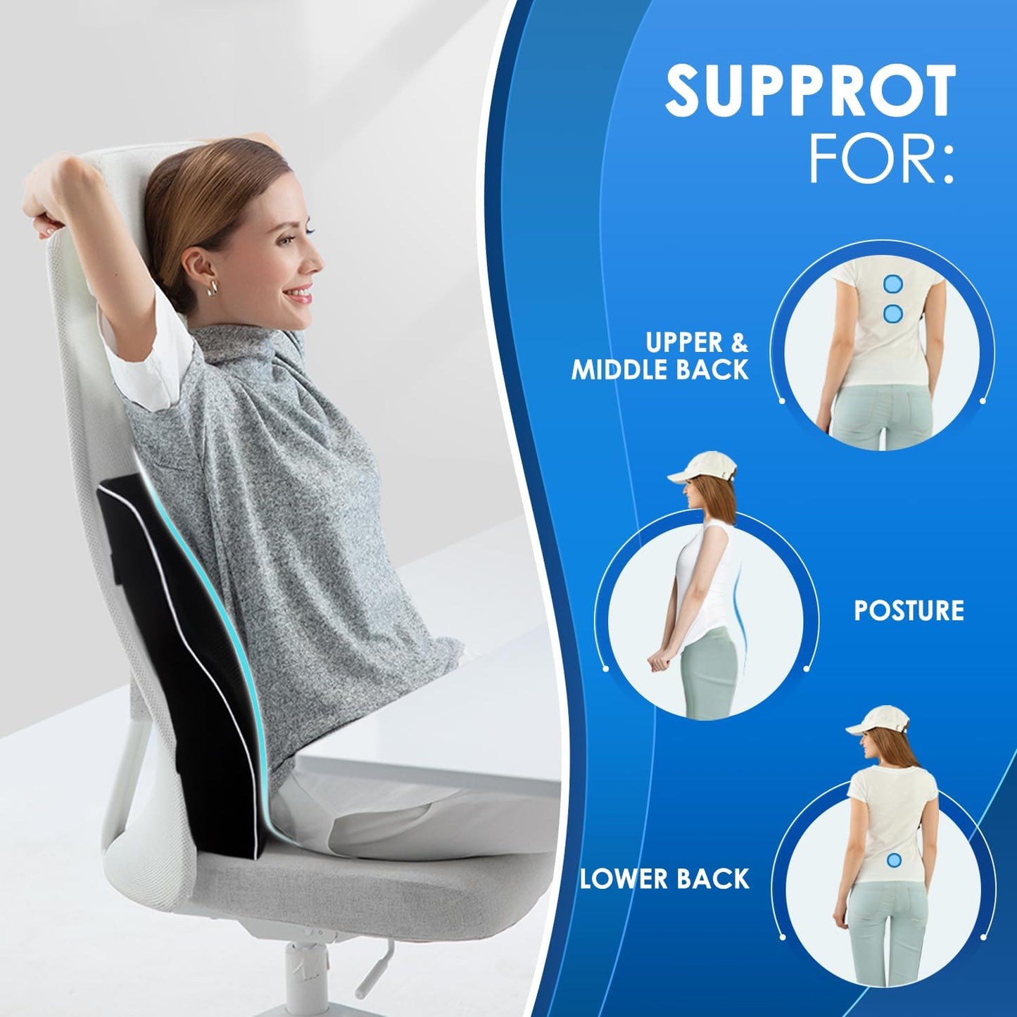 Niceeday Lumbar Support Pillow for Office Chair Car Back Support Pillow, Memory Foam Gaming Chair Desk Chair Back Cushion for Lower Back Pain Relief, Ergonomic Back Rest,Office Home Essentials