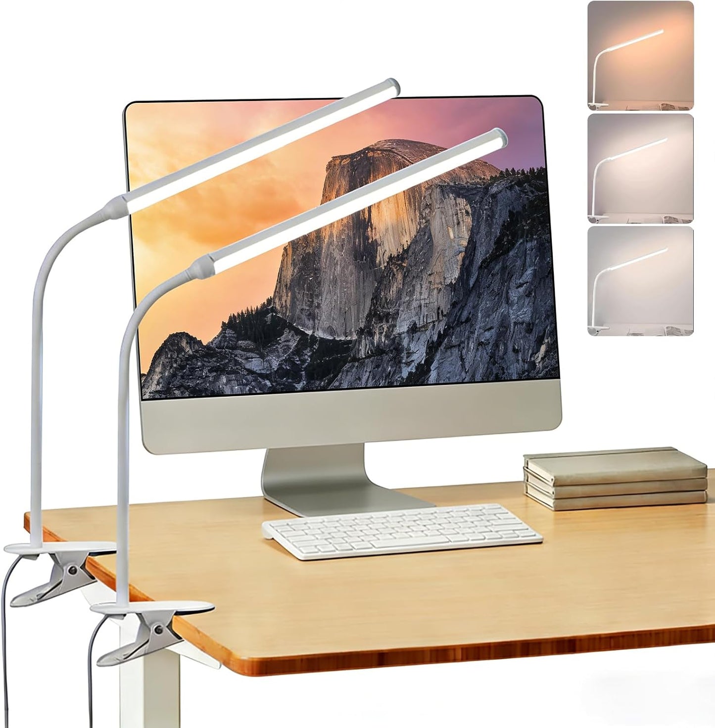 2 Pack LED Desk Lamp with Clamp,Eye-Friendly Clip on Lights for Home Office Study Reading,3 Modes 10 Brightness,Long Flexible Goose-Neck,Swing Arm Architect Task Table Lamps USB Usage
