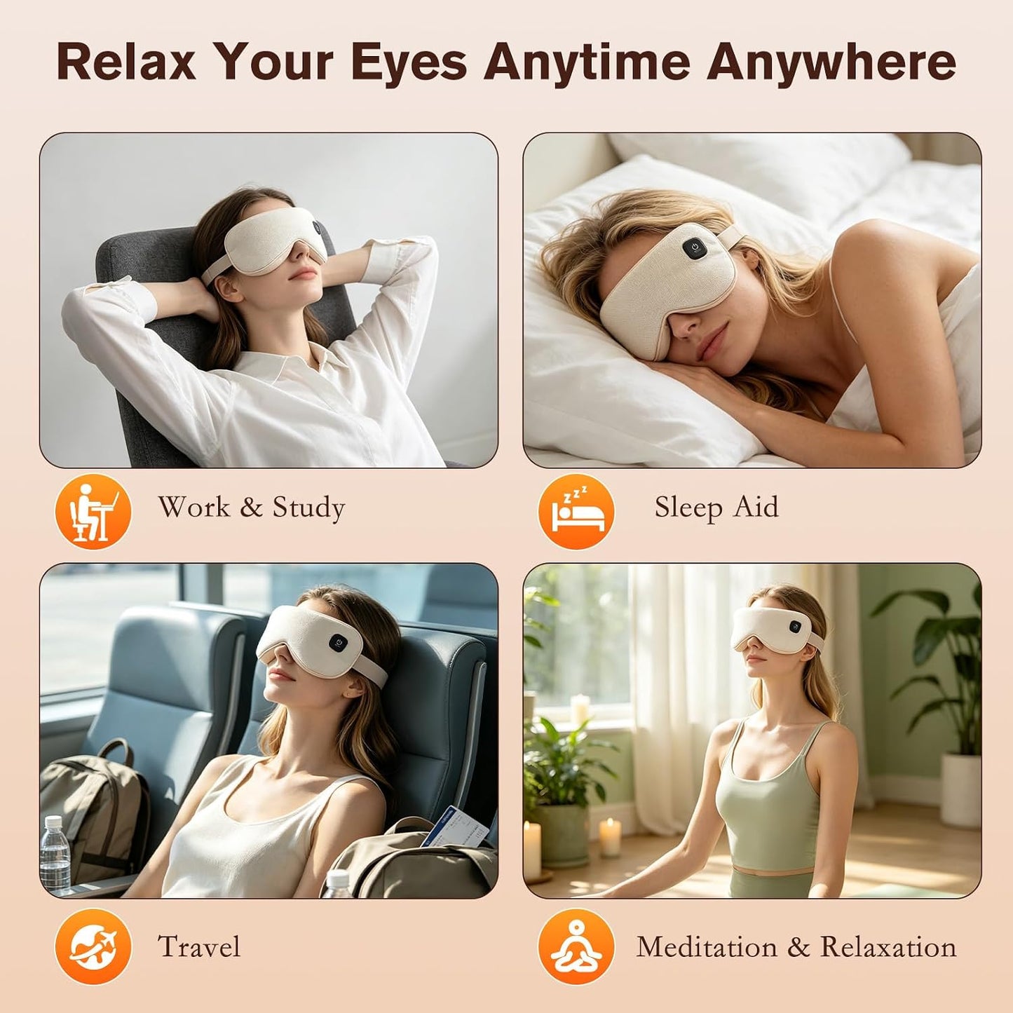 WIOR Heated Eye Mask, 1500mAh Rechargeable Warm Eye Compress for Dry Eyes | Cordless Eye Heating Pad with 3 Heat Levels, 20-Mins Auto Timer & Washable Cover for Sleeping, Travel, Eye Strain Relief