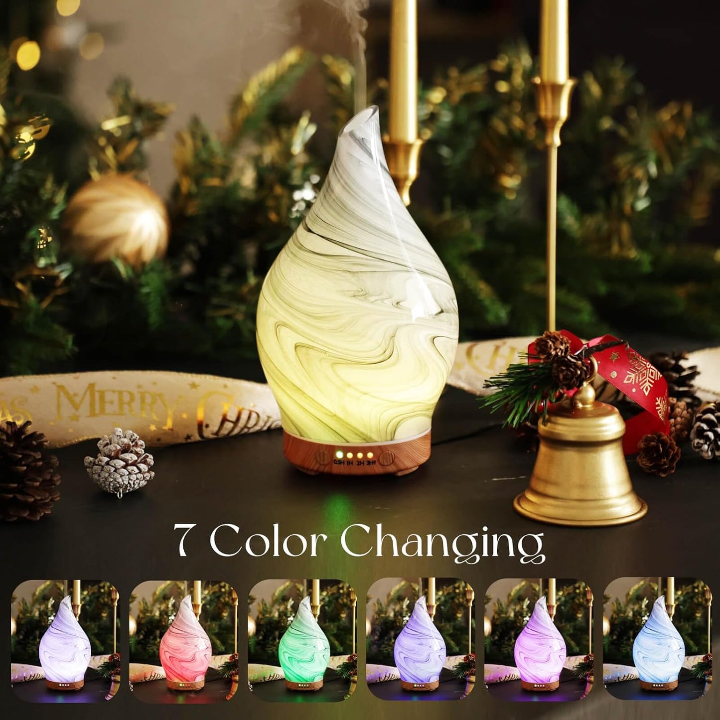 Porseme Oil Diffuser 3D Glass Aromatherapy Ultrasonic Humidifier, Air Refresh Auto Shut-Off, Timer Setting, BPA Free for Home Hotel Yoga Leisure SPA Gift 150ml Last 6H - Colors B