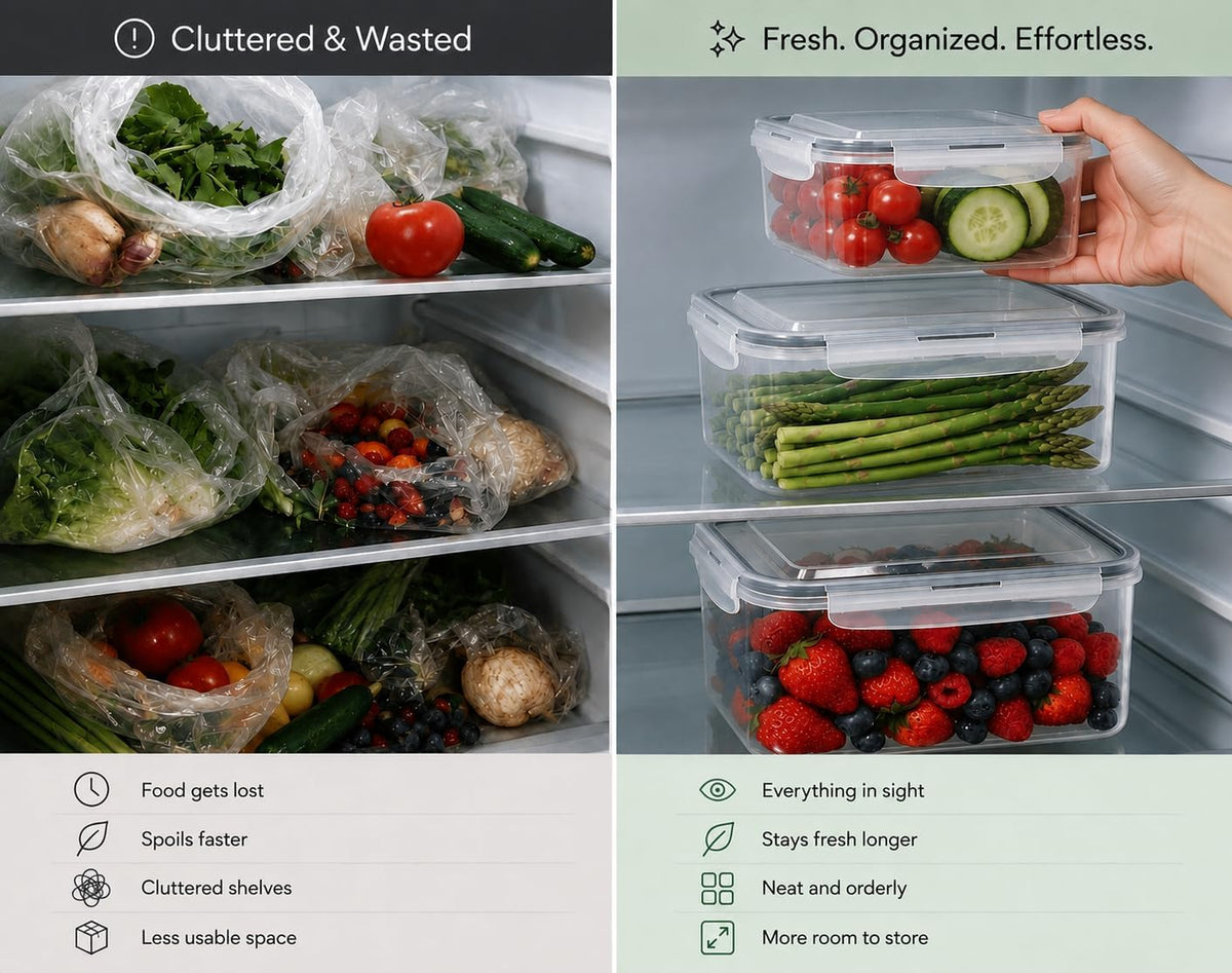 3-Pack BPA-Free Food Storage Containers with Lids & Removable Strainer – Airtight Fridge Organizer & Fresh Produce Keeper for Fruits, Vegetables & Meat, Dishwasher & Freezer Safe (0.85L, 1.75L, 3.3L)