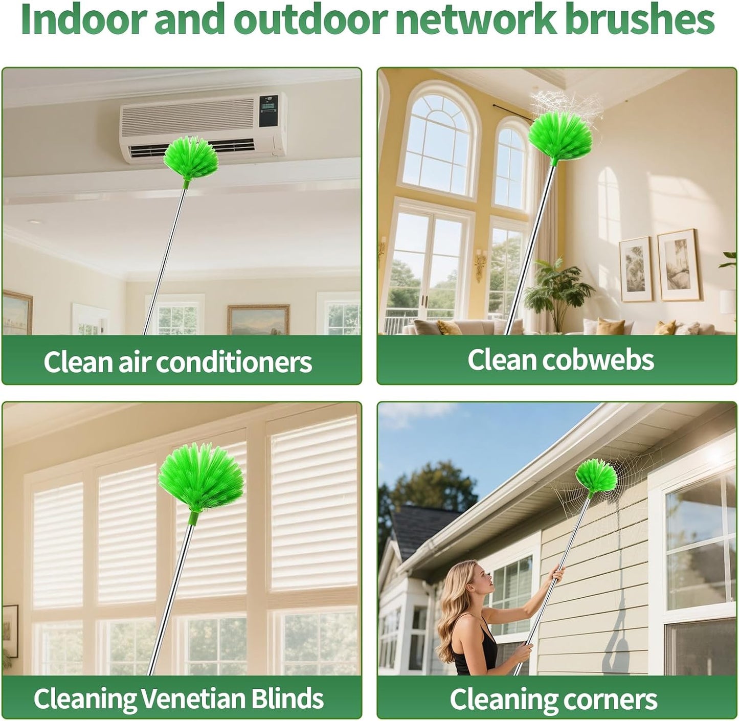 Cobweb Duster with Extension Pole,Cleaner Outdoor 110" Telescoping Extended Sspider Brush, Dusting Kit,Long Handle Reach for High Ceilings and Fans,Microfiber Webster Remover Tools Feather Dusters
