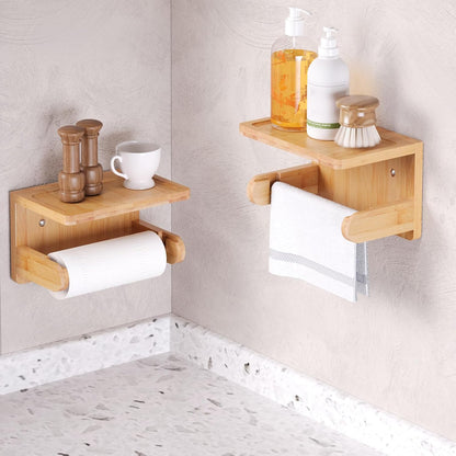 VERTORGAN 1 Pack Bamboo Toilet Paper Holder with Phone Shelf(Brown) | Bathroom Tissue Holder,Wall Mounted Rack,Space-Saving Organizer,Phone Shelf Stand,Easy Installation,Toilet Paper Rack