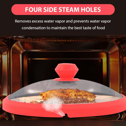 Microwave Glass Cover Splatter Guard Lid with Anti-scald Silicone Handles and Vented Edge for Food Pot Plate Cover 10.5 inch Blue
