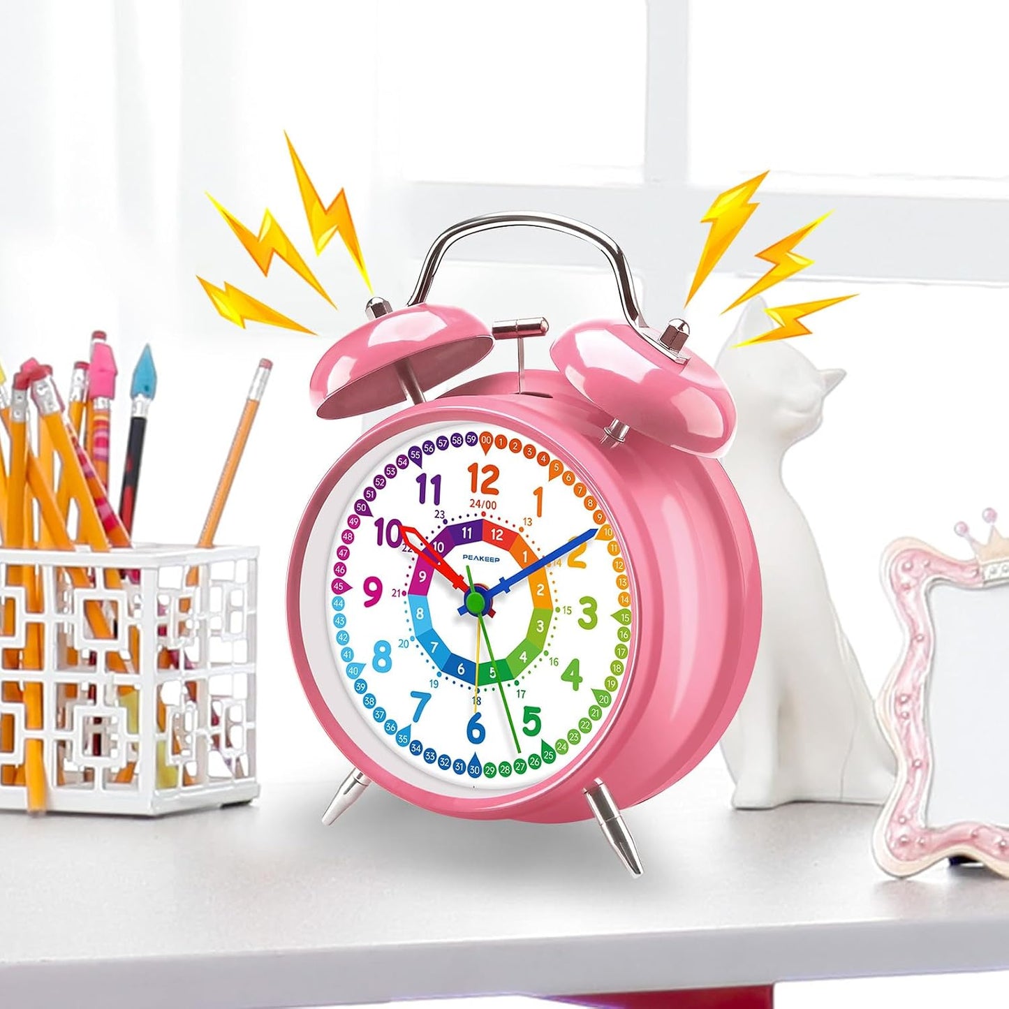 Peakeep Loud Alarm Clock for Heavy Sleepers Adults, Metal 4.5 Inches | Twin Bell Battery Operated Analog Alarm Clocks for Bedrooms Kids' Room Decoration (Jewel Blue)