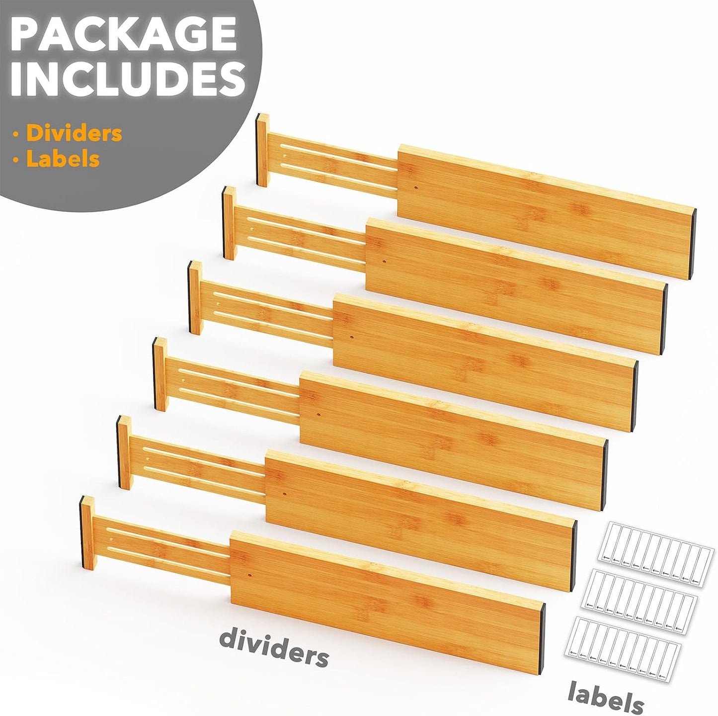 SpaceAid Bamboo Dresser Drawer Dividers 6 Pack, 4.65“ High Adjustable 12.5“-17” Drawer Organizers, Expandable Organization for Clothing, Clothes, Dressers, Natural