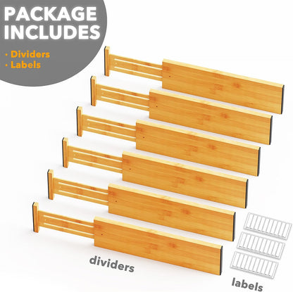 SpaceAid Bamboo Dresser Drawer Dividers 6 Pack, 4.65“ High Adjustable 12.5“-17” Drawer Organizers, Expandable Organization for Clothing, Clothes, Dressers, Natural