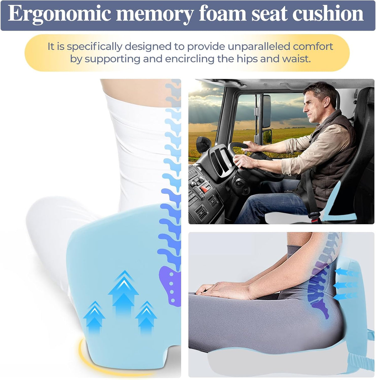 Car Seat Cushion with Lumbar Support Pillow, Seat Cushion for Driving