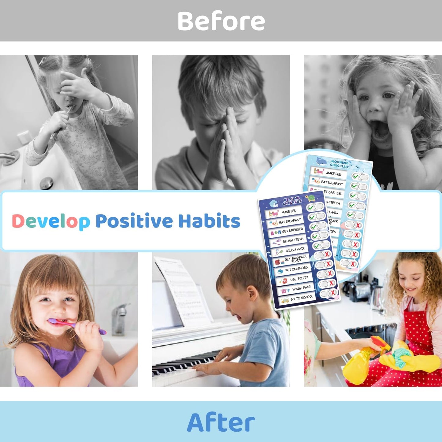 Upgraded Slider 4 in 1 Reward Chart for Kids, Reusable Bedtime/Morning/Daily Routine Chart for Kids, Magnetic Chore Chart for Kids Toddlers, Sticker Chart for Kids Behavior Chart for Kids at Home