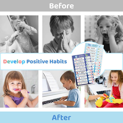 Upgraded Slider 4 in 1 Reward Chart for Kids, Reusable Bedtime/Morning/Daily Routine Chart for Kids, Magnetic Chore Chart for Kids Toddlers, Sticker Chart for Kids Behavior Chart for Kids at Home