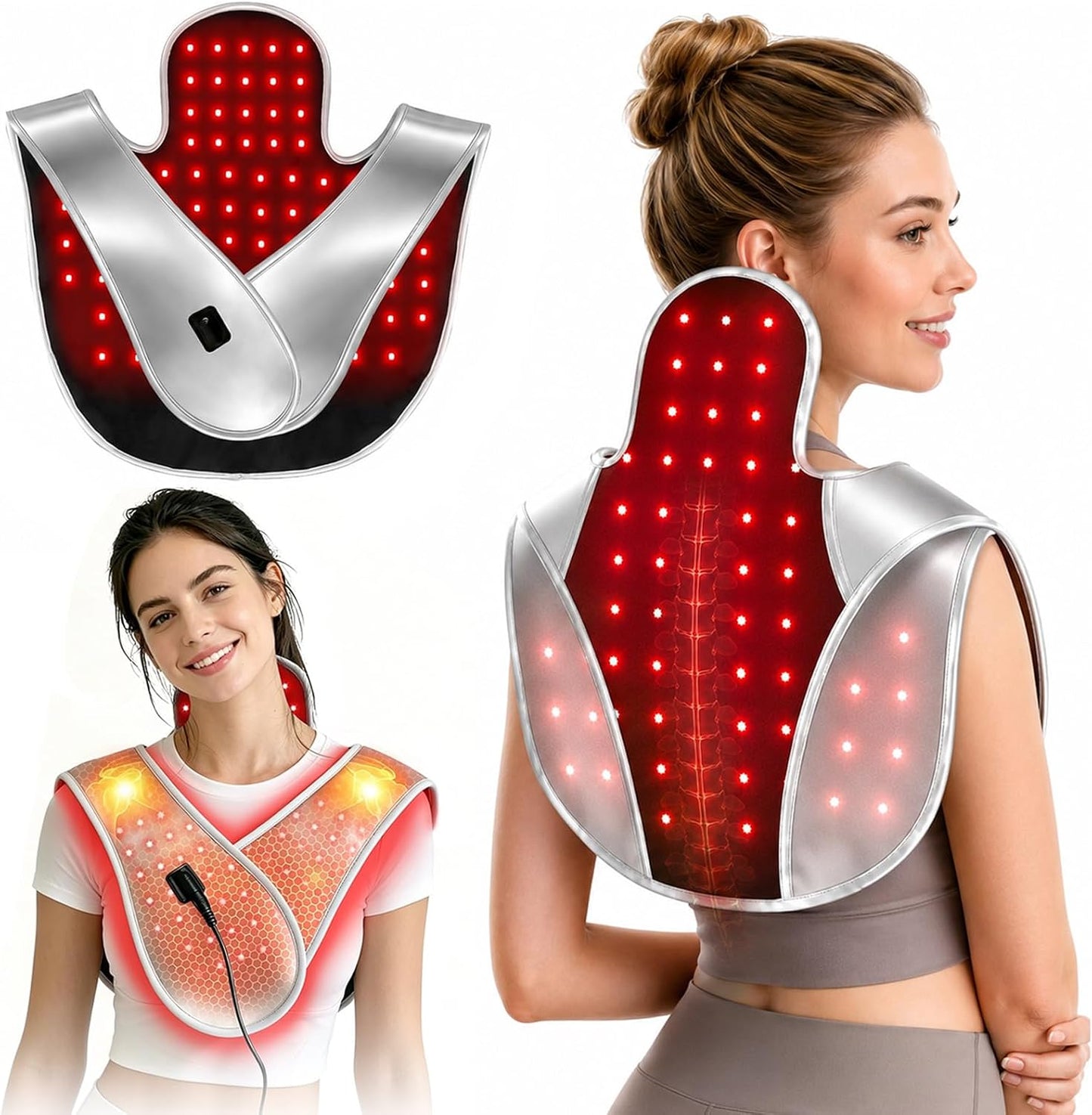 2026 New Model Red Light Therapy for Neck and Shoulder, Direct-Plug High Power 104 LED Beads, 660nm/850nm Wearable Heating Band with 5 Intensity Levels, for Upper Back, Shoulders and Neck
