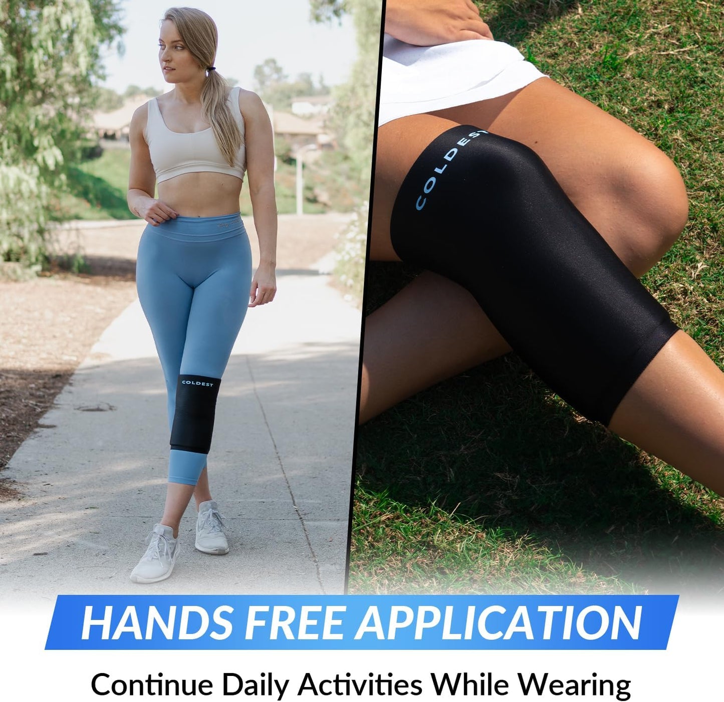 Coldest Knee Ice Pack 360 - Knee Pain Relief Compression, Reusable Gel Ice wrap for Leg Injuries, Swelling, Knee Replacement Surgery, Cold Compress Therapy for Arthritis, Meniscus Tear and ACL (Small)
