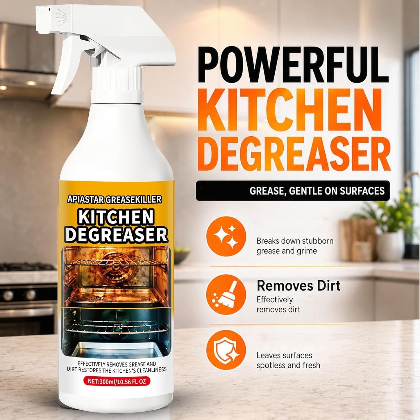 Apiastar Greasekiller Spray,300ml Greasekiller BBQ Spray,Grease killerSpray Grill Cleaner,Grill Degreaser For Outdoor Grill,Bbq Cleaner And Degreaser,for Air fryer, Kitchen, Oven (1PCS)