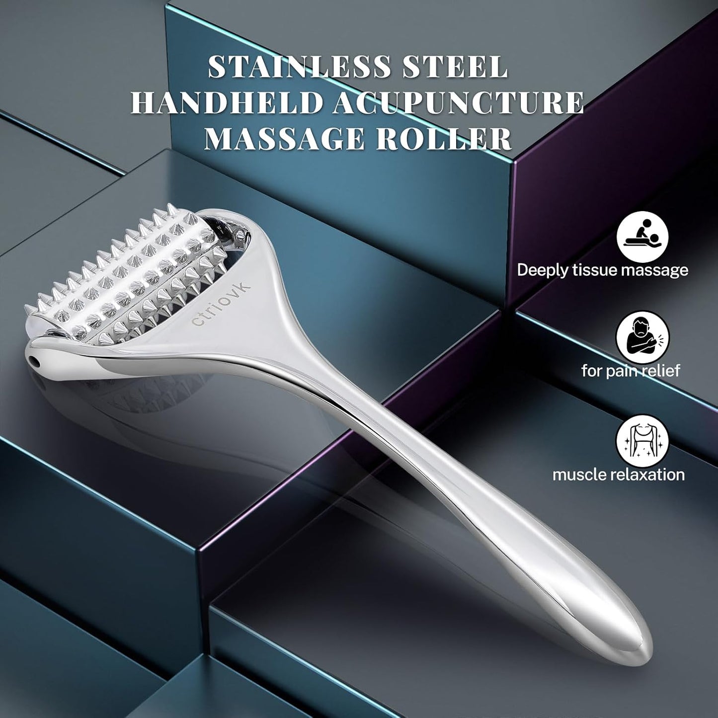 Acupuncture Massage Roller with Acupressure Spikes Roller Massager | Stainless Steel Massage Tool Face Roller, Back & Leg, Finger & Foot Roller, Spiky Massage Roller for Muscle Rolling Massage