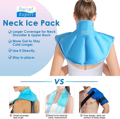 Reusable Ice Pack for Neck and Shoulders Upper Back Discomfort, Large Neck Ice Pack Wrap with Soft Plush Lining, Reusable Gel Cold Compress for Post-Workout Recovery, Hands-Free Design, Blue