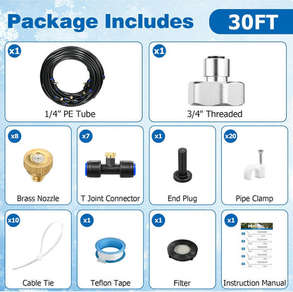 Mellbree Misters for Outside Patio 45FT/14M, Pre-Assembled Misting Cooling System with 12 Brass Nozzles & 3/4" Adapter, Outdoor Mister for Patio, Garden, Greenhouse, Pavilion, Dog House, Chicken Coop