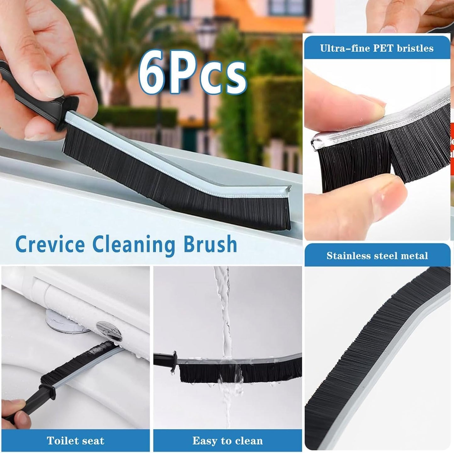 Crevice Cleaning Brush, Multi-Purpose Hard Bristle Brushes for Deep Cleaning Kitchen, Bathroom, Grout, Sink, Cup, Teapot, Bottle, Blender, Corners, Tight Spaces & More 6 Pcs