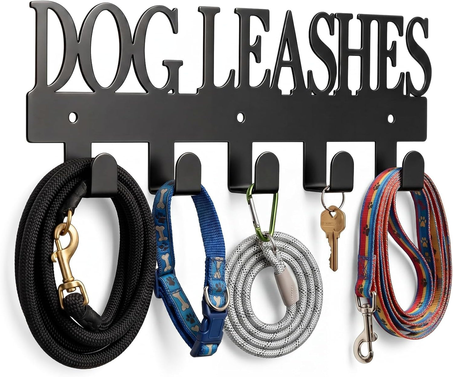 Dog Leash Holder for Wall with 5 Metal Hooks | Key Holder Wall Mount,Pet Leash Collars and Key Organizer, Screw Mounted, Entryway Hallway Kitchen Garage Mudroom Decor