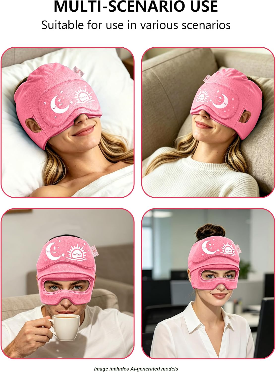 Migraine Relief Cap with Flip-up Eye Mask for Headache & Stress Relief | Headache Relief Hat for Hangover, Tension-Cold Compress Head Wrap
