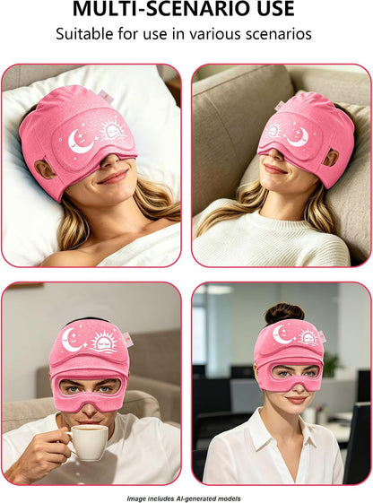 Migraine Relief Cap with Flip-up Eye Mask for Headache & Stress Relief | Headache Relief Hat for Hangover, Tension-Cold Compress Head Wrap