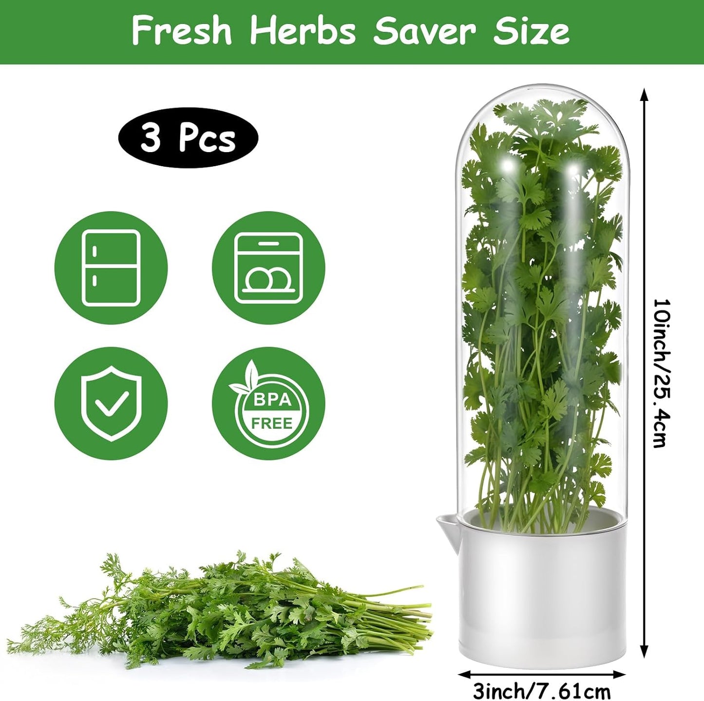 3PCS Herb Saver for Refrigerator, Fresh Herbs Lettuce Keeper for Refrigerator, Cilantro Container for Fridge Fres Parsley Mint Leaves Fresh Herb Keeper for Fresh for 2-3 Weeks