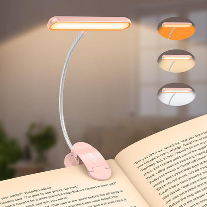 Gritin Rechargeable Book Light for Reading in Bed with 19 LED | Eye Caring 3 Color Temps,5 Brightness Levels,Memory Function,90 Hrs Runtime Flexible Goose Neck Clip on Light for Book Lovers