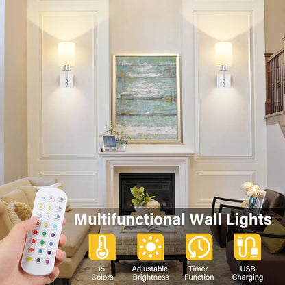 Battery Operated Wall Sconces Set of 2, Rechargeable Sconces with Remote