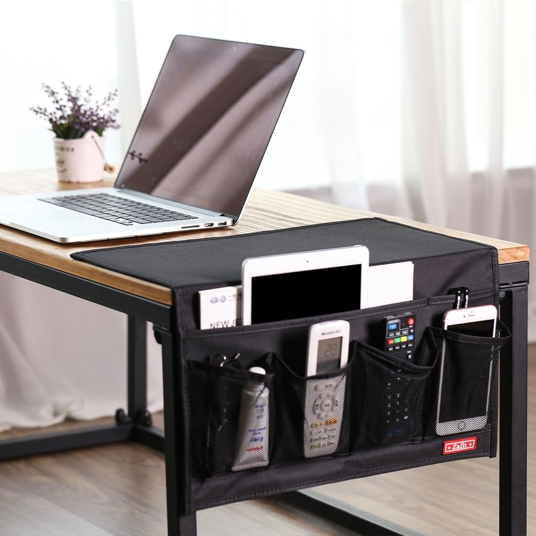 Zafit 5 Pockets Bedside Caddy, Bedside Storage Organizer for Water Bottles, Magazines, Phone, Glasses (5 Pockets-Grey)