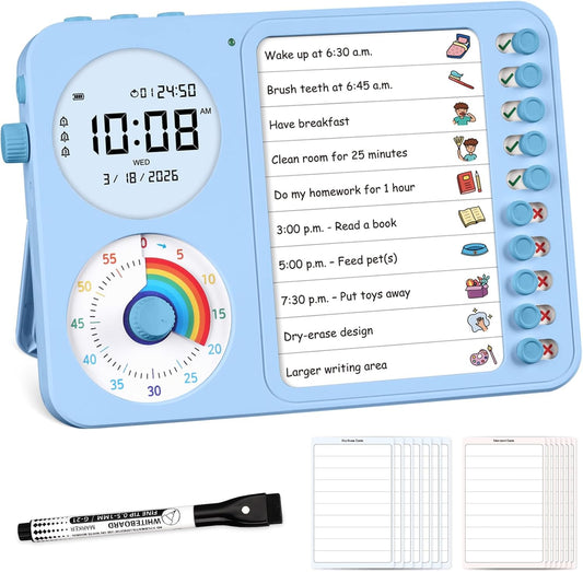3-in-1 Visual Timer & ADHD Tool for Kids – ADHD Task Timer for Adults with Visual Schedule, Chore Chart & Planning Board for Home, School, Classroom, Work (White)