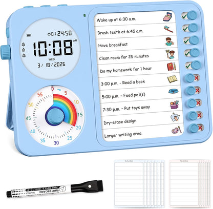 3-in-1 Visual Timer & ADHD Tool for Kids with Chore Chart & Planning Board | ADHD Timer with Digital Clock, Silent Task Timer for Adults with Visual Schedule for Home, School, Classroom, Work (Pink)