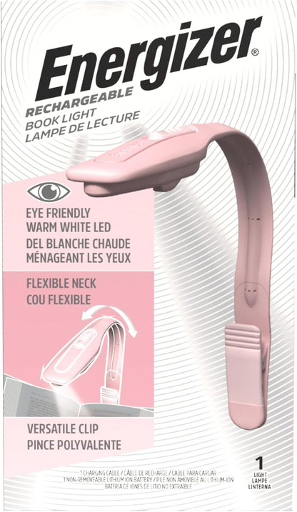 Energizer Flex-R LED Rechargeable Book Light for Reading in Bed, Reading Light with Warm LED Color, Long-Lasting and Lightweight, Pink