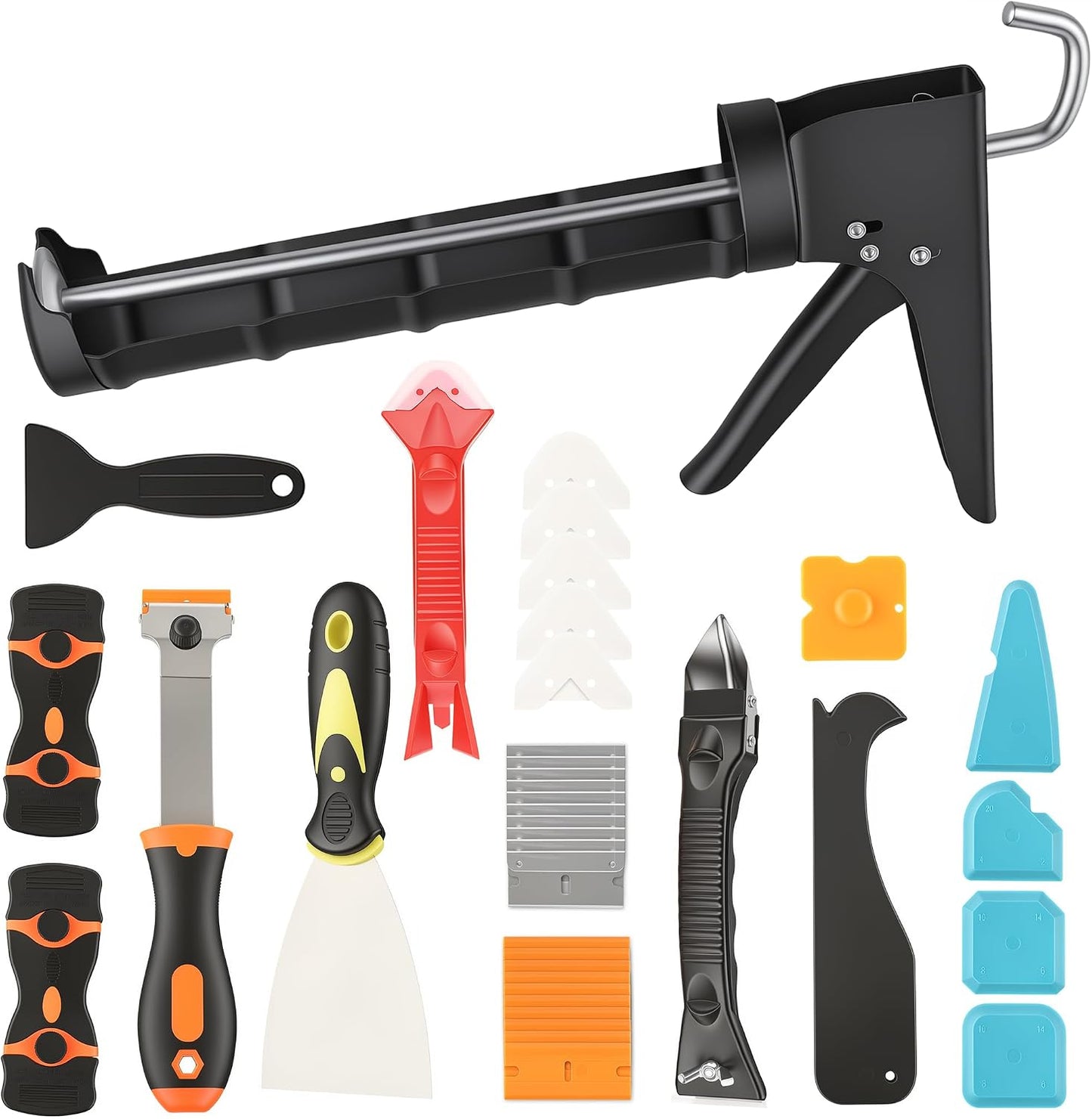 5-In-1 Caulking Tool Kit With Razor Scraper, Silicone Finishing | Caulk Removal And Smoothing, Metal And Plastic Scrapers, For Tile, Glass, Sink, Window And Grout Repair
