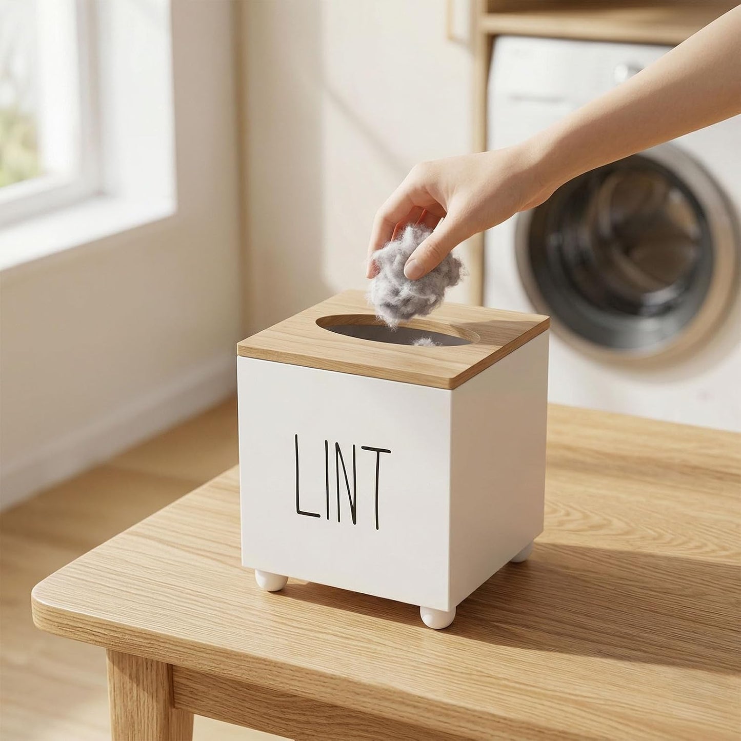 Lint Bin for Laundry Room, Farmhouse Lint Box, Wooden Lint Holder with Lid, Lint Container for Laundry Room Decor, Dryer Lint Trash Can for Laundry Accessory Organization
