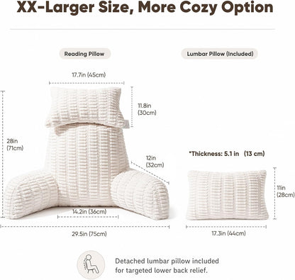 21" Higher Large Reading Pillow for Bed Adult, Back Pillow for Bed Sitting Up with Memory Foam Back Support with Arms Rest for Couch Chair Gray