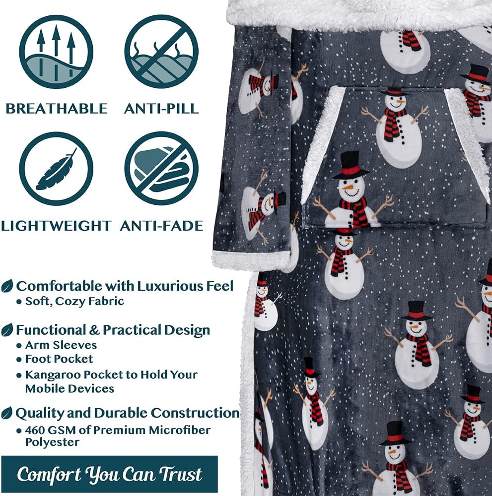 PAVILIA Fleece Blanket with Sleeves, Foot Pockets for Women Men Adults, Plush Wearable Blanket Throw Wrap, Warm Snuggle Blanket Robe, Cozy Gift Ideas Wife Mom, Dark Purple