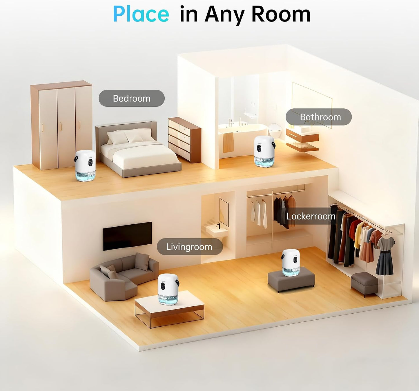 PHILODECO 35 OZ Dehumidifiers for Home(280 sq.ft), Ultra Quiet 25 dB for Bedroom & Bathroom with Auto Shut Off, Small Dehumidifiers for Closet, RV & Basement, 7 Colors LED Light, White