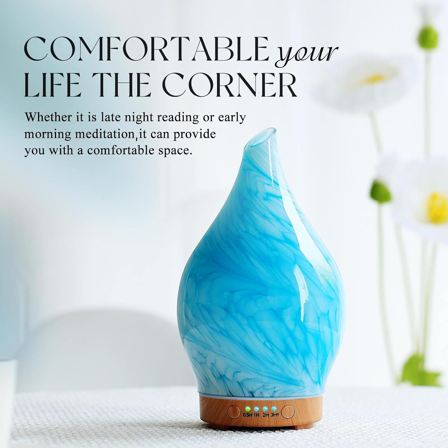 Porseme Oil Diffuser 3D Glass Aromatherapy Ultrasonic Humidifier, Air Refresh Auto Shut-Off, Timer Setting, BPA Free for Home Hotel Yoga Leisure SPA Gift 150ml Last 6H - Colors B