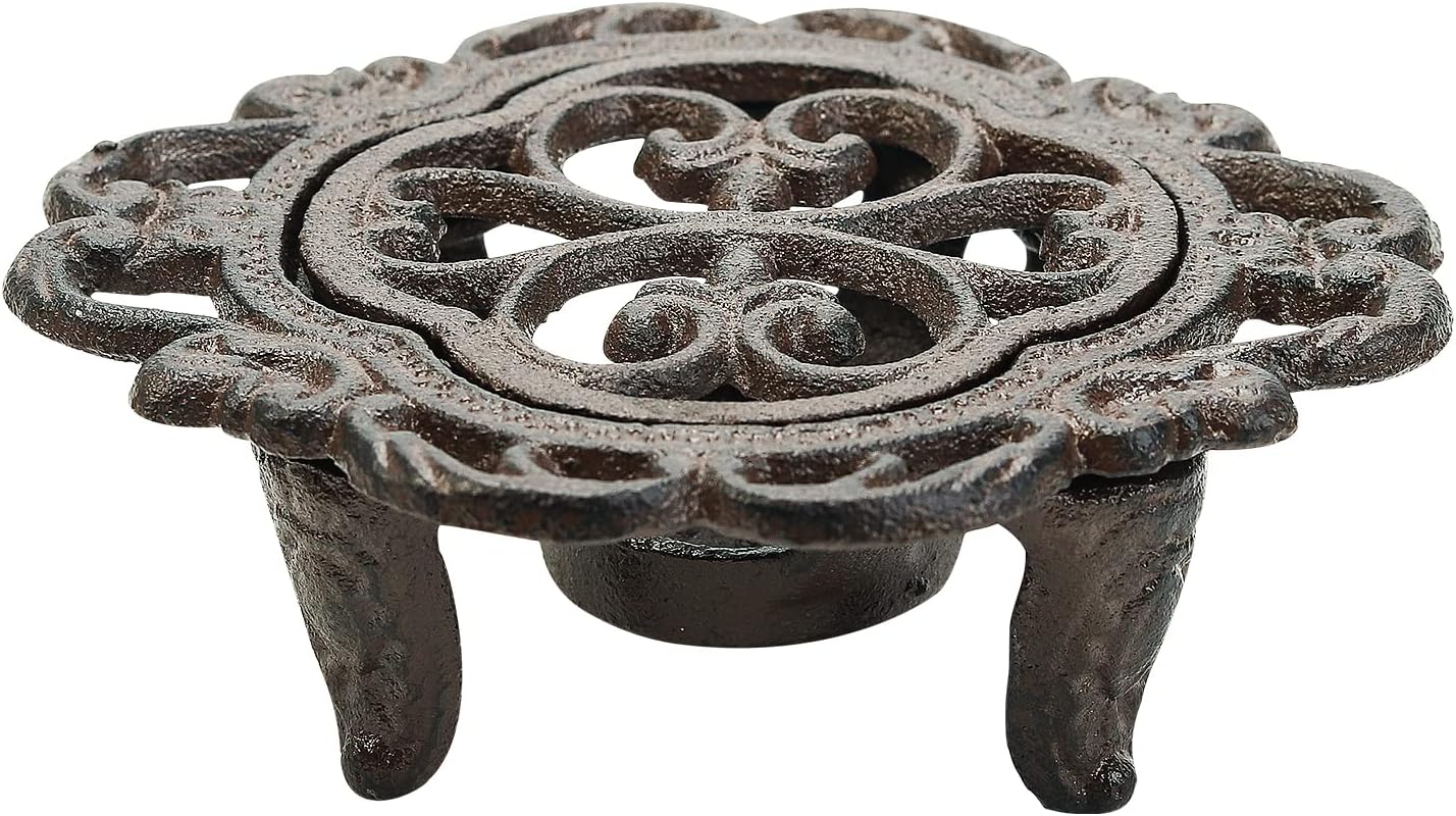Sungmor Cast Iron Teapot Warmer - Rustic Design with Tealight Holder | Heavy Duty & Decorative Candle Holder Stands for Heat Food Coffee Milk or Tea