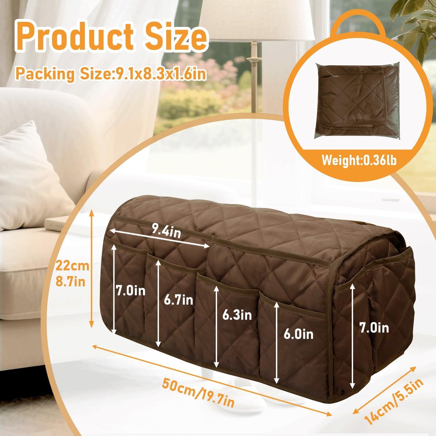 Armchair Caddy, Remote Control Holder for Recliners, Sofa Armrest Organizer, Non Slip Recliner Organizer, Couch Caddy with 14 Pockets Storage for TV Remote, Phone, Magazine (Brown)