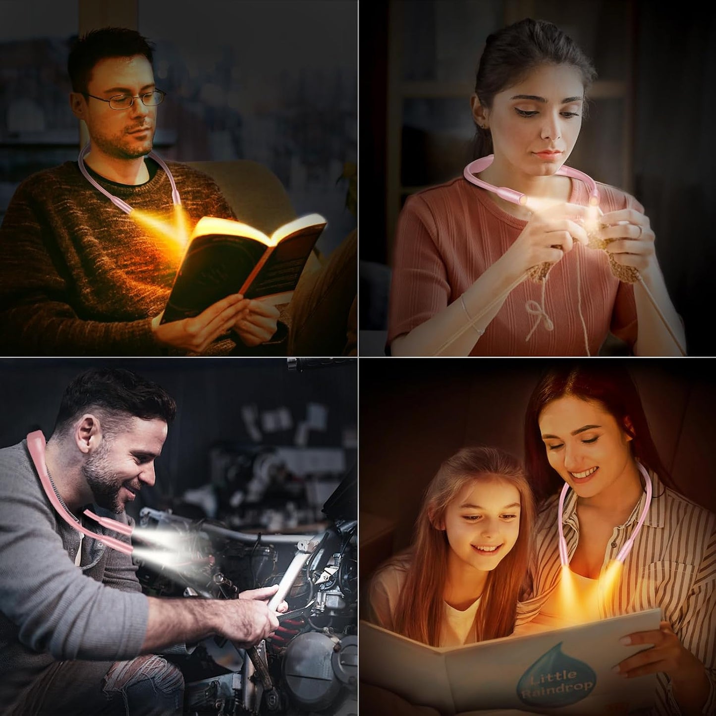 Gritin Book Light, Eye Caring 3 Colors & Dimmable Brightness Reading Light | Bendable Arms, 80+Hrs Runtime, Neck Round Design, Comfortable & Lightweight Neck Light for Reading in Bed, Crafting, Knitting
