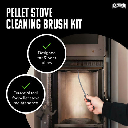 BRUSHTECH – Brushtech – Pellet Stove Cleaning Brush for 3" Vent Pipes Kit - Black